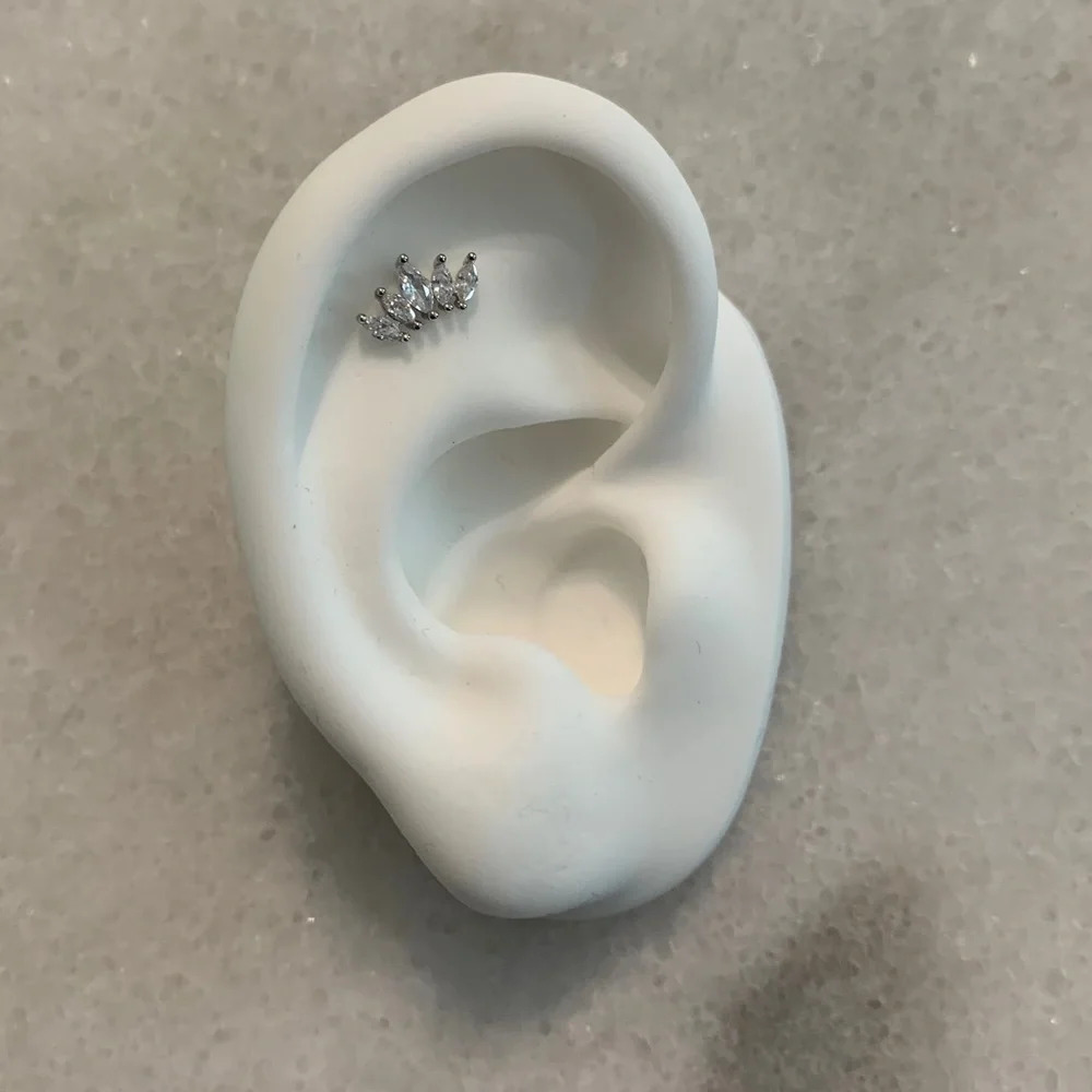 Sterling Silver Crystal Crown Cartilage Earring